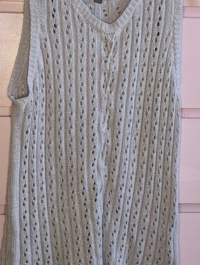 Alfani Light Gray Open-Knit V-Neck Sleeveless Sweater